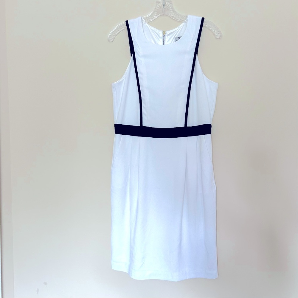 Worthington White Sleeveless Dress with Black Trim and Hidden Pockets